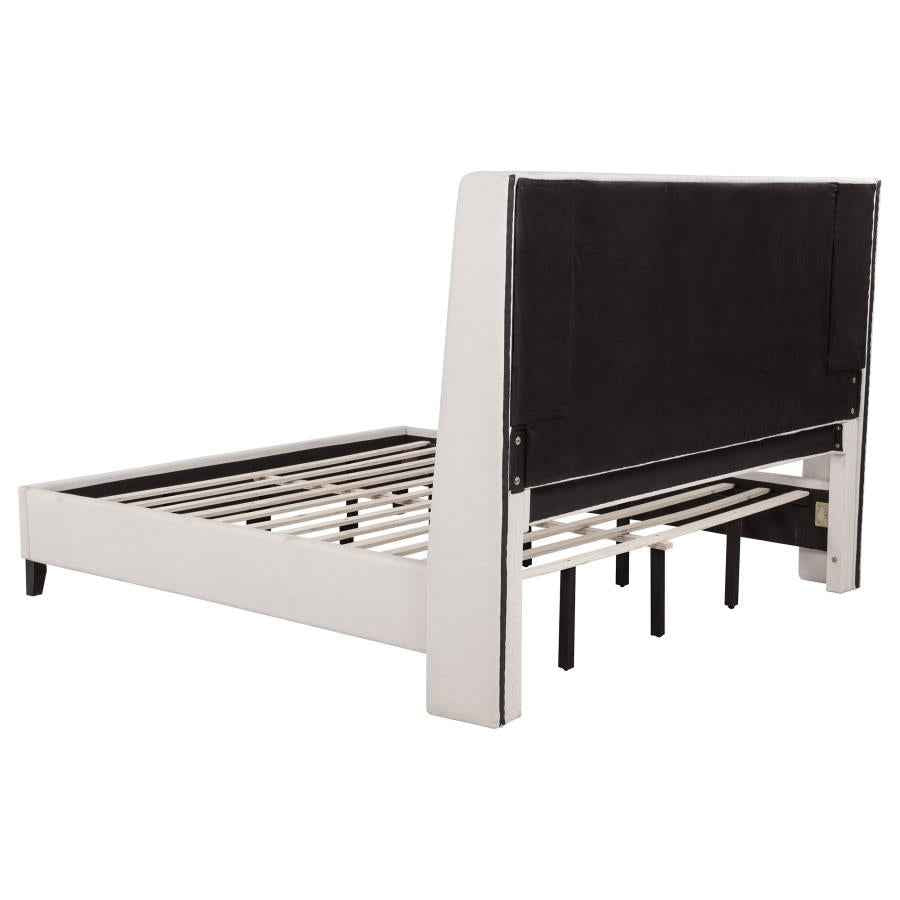 Leslie Upholstered Tufted Eastern King Wingback Platform Bed Beige