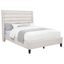 Leslie Upholstered Tufted Queen Wingback Platform Bed Beige