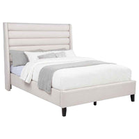 Leslie Upholstered Tufted Queen Wingback Platform Bed Beige