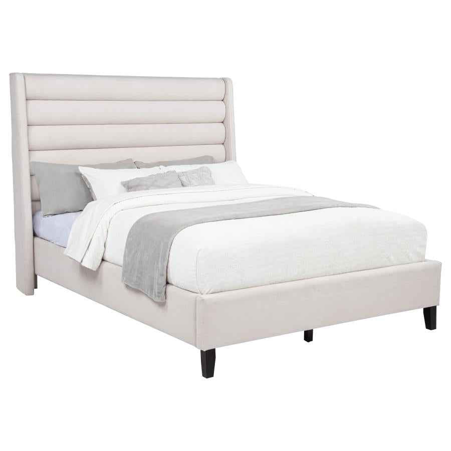 Leslie Upholstered Tufted Queen Wingback Platform Bed Beige