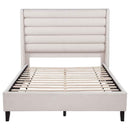 Leslie Upholstered Tufted Queen Wingback Platform Bed Beige