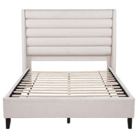 Leslie Upholstered Tufted Queen Wingback Platform Bed Beige