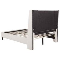 Leslie Upholstered Tufted Queen Wingback Platform Bed Beige