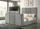 Tara 61-inch Upholstered Eastern King Panel TV Bed Grey