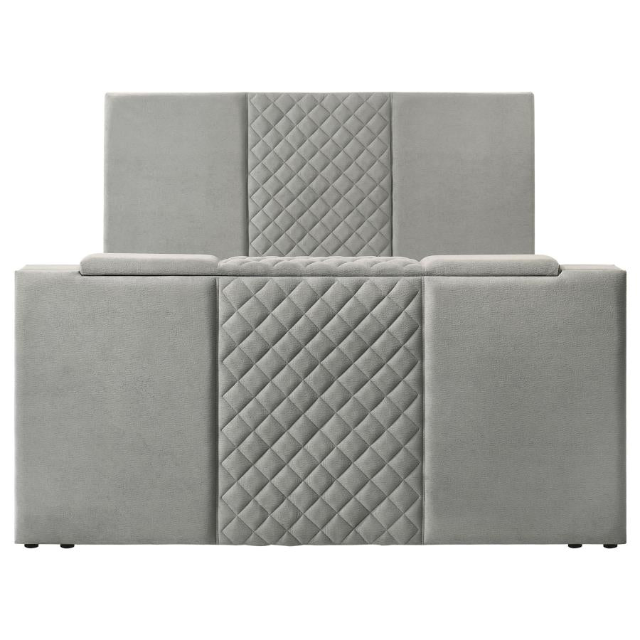 Tara 61-inch Upholstered Eastern King Panel TV Bed Grey