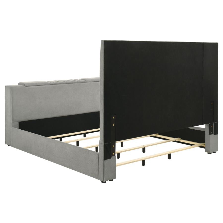 Tara 61-inch Upholstered Eastern King Panel TV Bed Grey