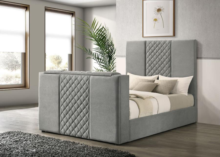 Home & Sleep Outlet - Tara 61-inch Upholstered Queen Panel TV Bed Grey