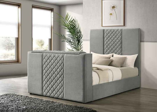 Tara 61-inch Upholstered Queen Panel TV Bed Grey