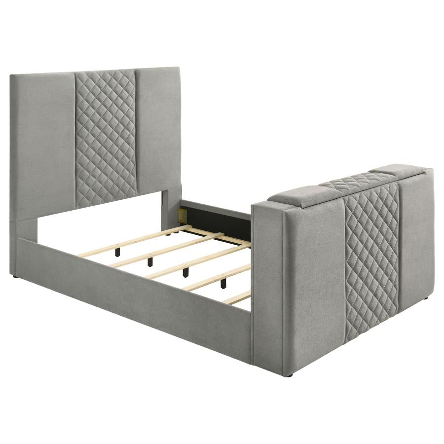 Home & Sleep Outlet - Tara 61-inch Upholstered Queen Panel TV Bed Grey