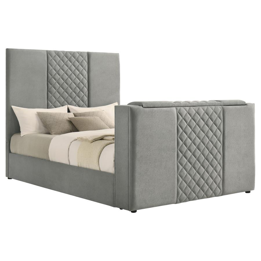 Home & Sleep Outlet - Tara 61-inch Upholstered Queen Panel TV Bed Grey