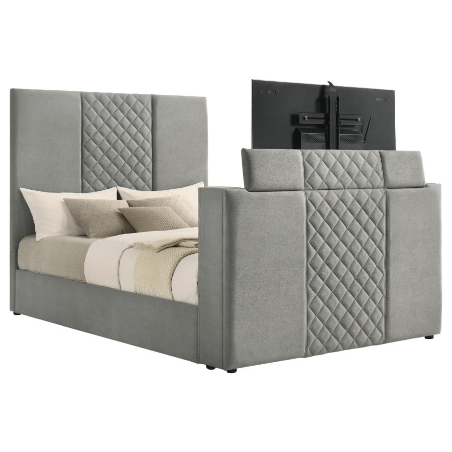 Home & Sleep Outlet - Tara 61-inch Upholstered Queen Panel TV Bed Grey