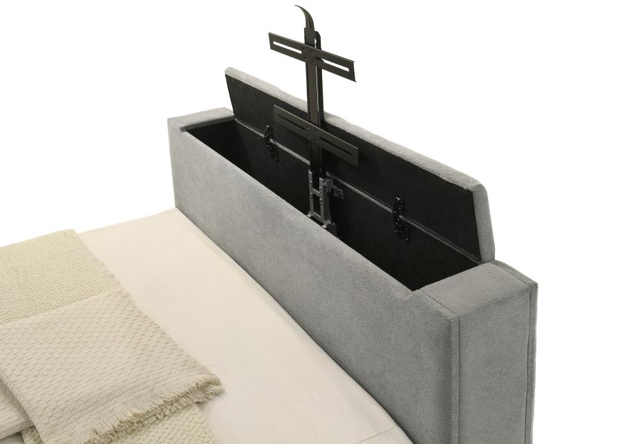 Home & Sleep Outlet - Tara 61-inch Upholstered Queen Panel TV Bed Grey