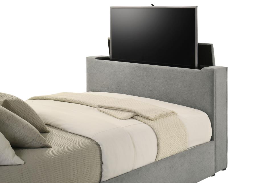 Home & Sleep Outlet - Tara 61-inch Upholstered Queen Panel TV Bed Grey