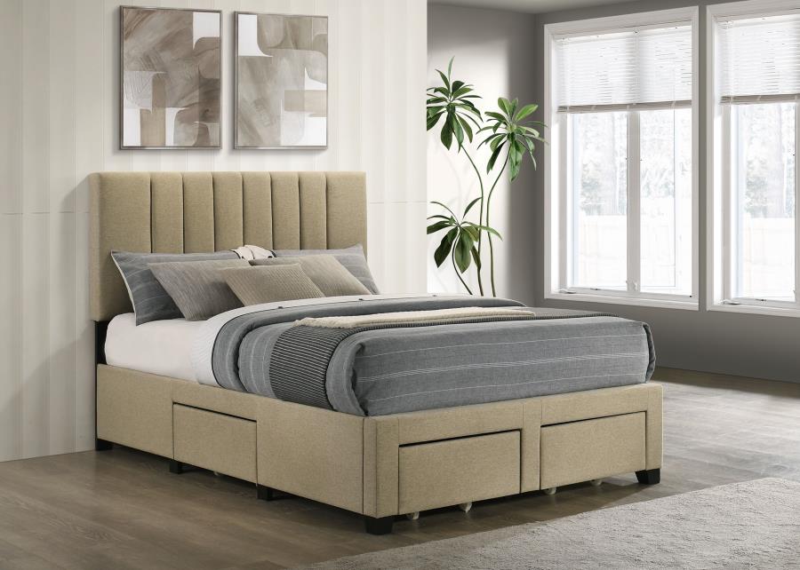 Home & Sleep Outlet - Wheatland 4-drawer Upholstered Full Storage Bed Light Brown