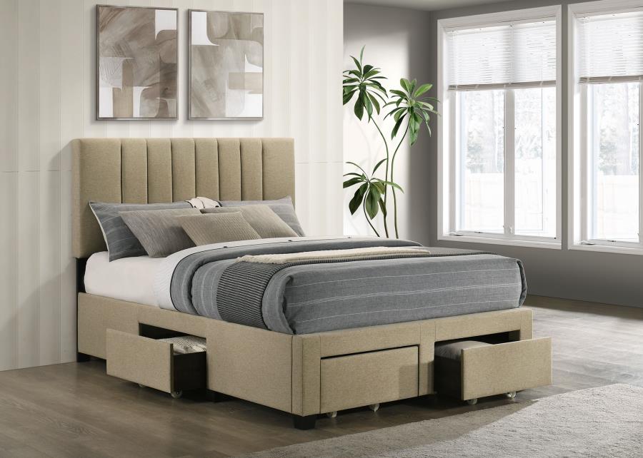Home & Sleep Outlet - Wheatland 4-drawer Upholstered Full Storage Bed Light Brown