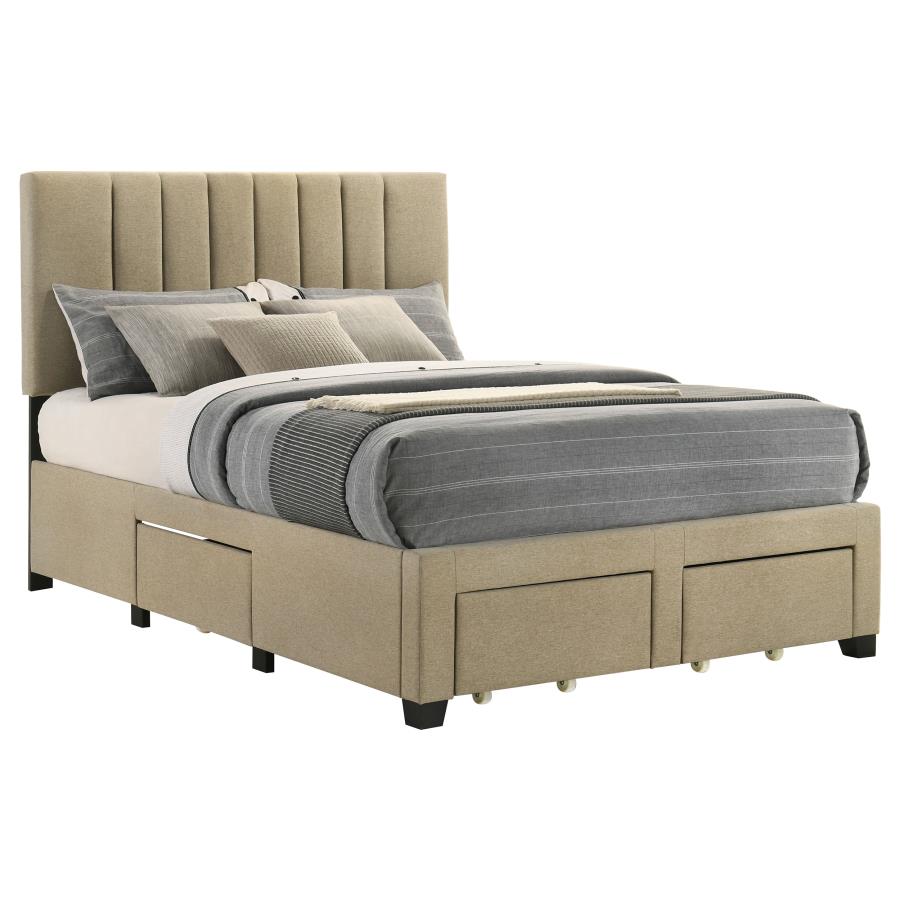 Home & Sleep Outlet - Wheatland 4-drawer Upholstered Full Storage Bed Light Brown