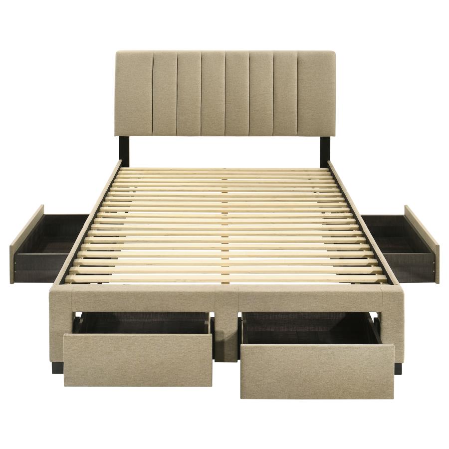 Home & Sleep Outlet - Wheatland 4-drawer Upholstered Full Storage Bed Light Brown