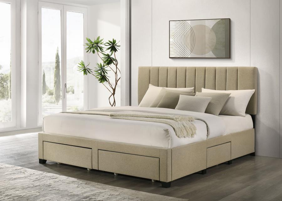 Home & Sleep Outlet - Wheatland 4-drawer Upholstered Eastern King Storage Bed Brown