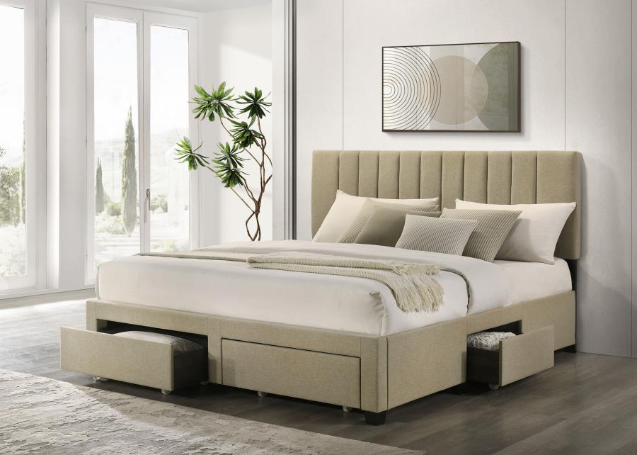Home & Sleep Outlet - Wheatland 4-drawer Upholstered Eastern King Storage Bed Brown