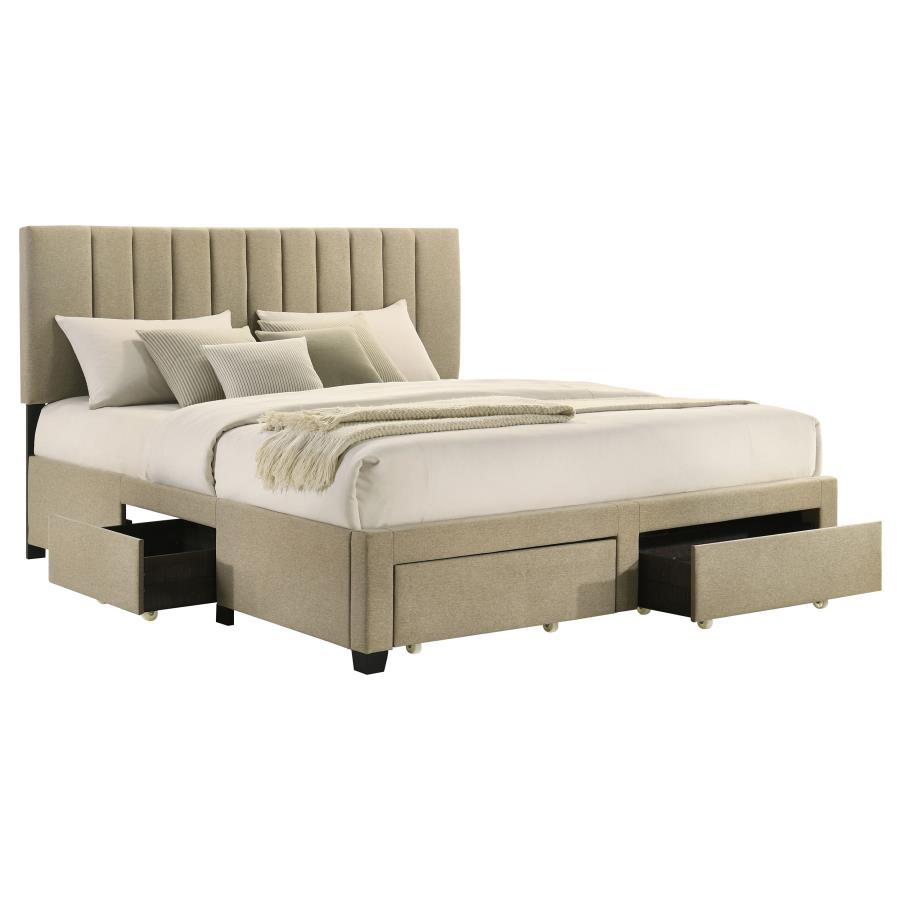 Home & Sleep Outlet - Wheatland 4-drawer Upholstered Eastern King Storage Bed Brown