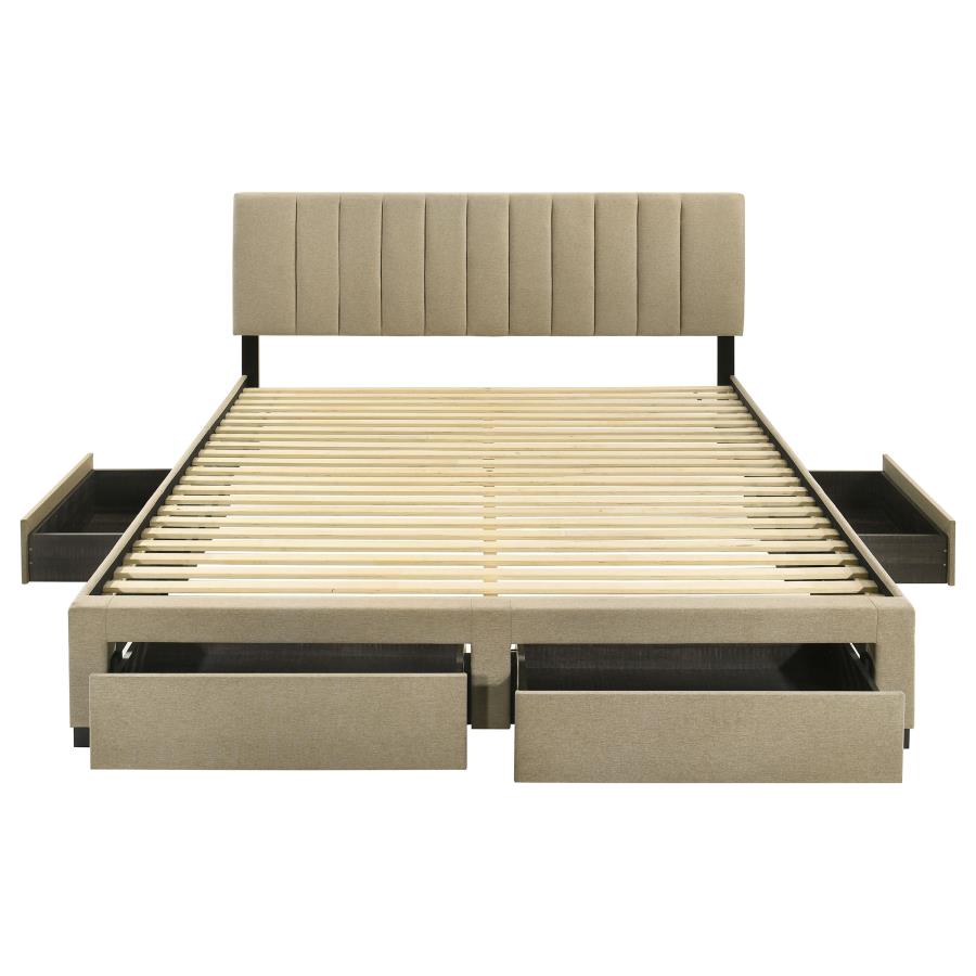 Home & Sleep Outlet - Wheatland 4-drawer Upholstered Eastern King Storage Bed Brown