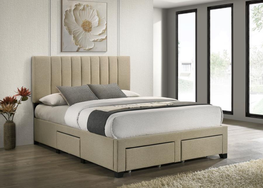 Home & Sleep Outlet - Wheatland 4-drawer Upholstered Queen Storage Bed Light Brown