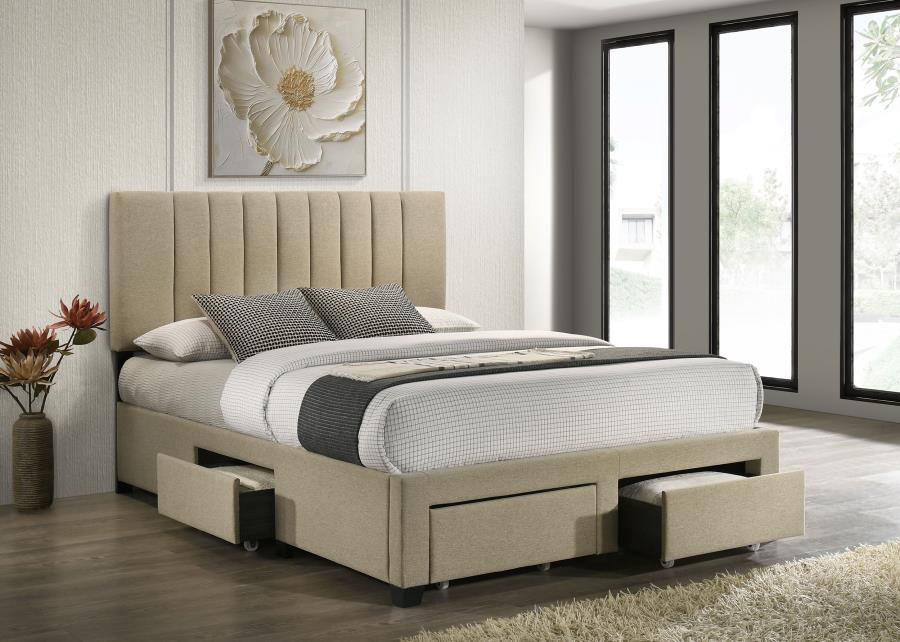 Home & Sleep Outlet - Wheatland 4-drawer Upholstered Queen Storage Bed Light Brown
