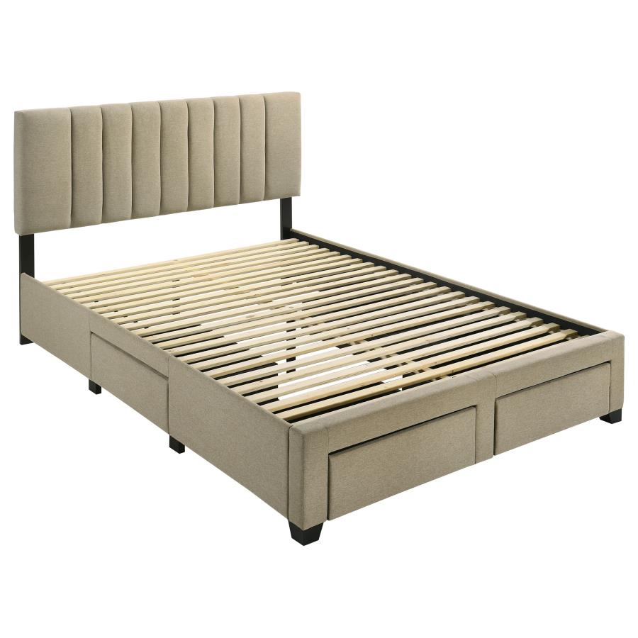 Home & Sleep Outlet - Wheatland 4-drawer Upholstered Queen Storage Bed Light Brown