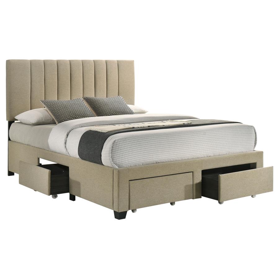 Home & Sleep Outlet - Wheatland 4-drawer Upholstered Queen Storage Bed Light Brown
