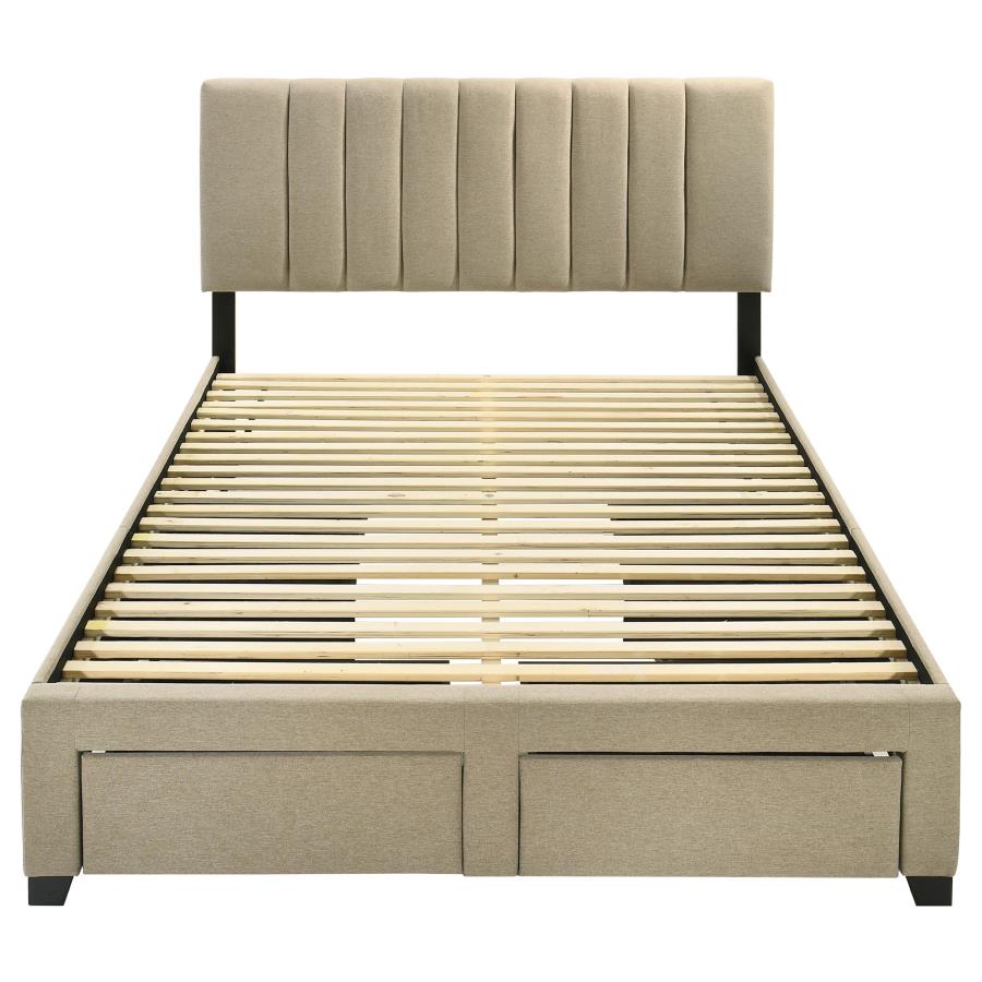 Home & Sleep Outlet - Wheatland 4-drawer Upholstered Queen Storage Bed Light Brown