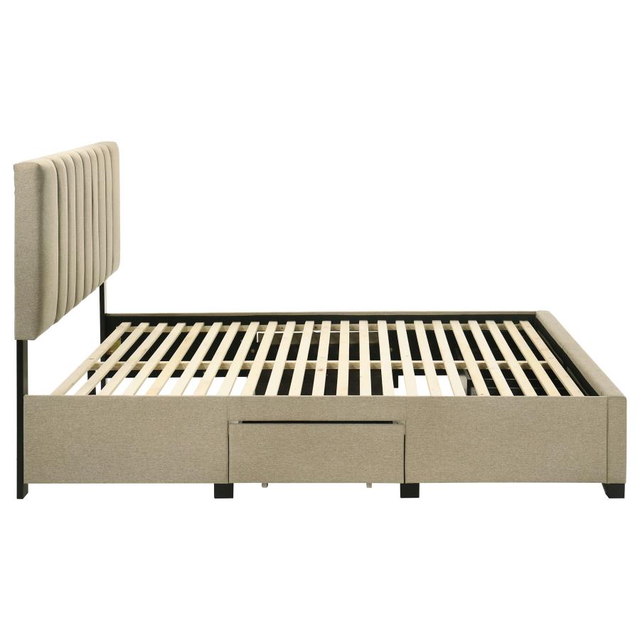 Home & Sleep Outlet - Wheatland 4-drawer Upholstered Queen Storage Bed Light Brown