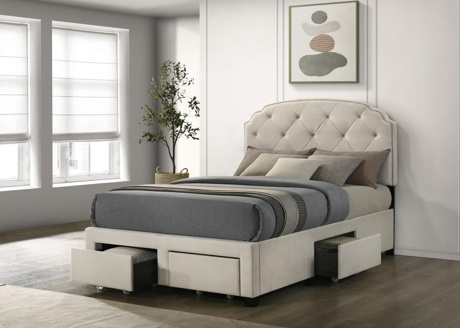 Home & Sleep Outlet - Marianna 4-drawer Upholstered Full Storage Bed Cream