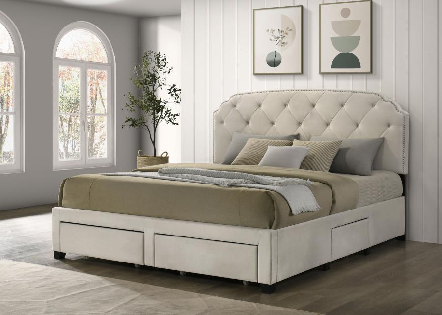 Home & Sleep Outlet - Marianna 4-drawer Upholstered Eastern King Storage Bed Cream