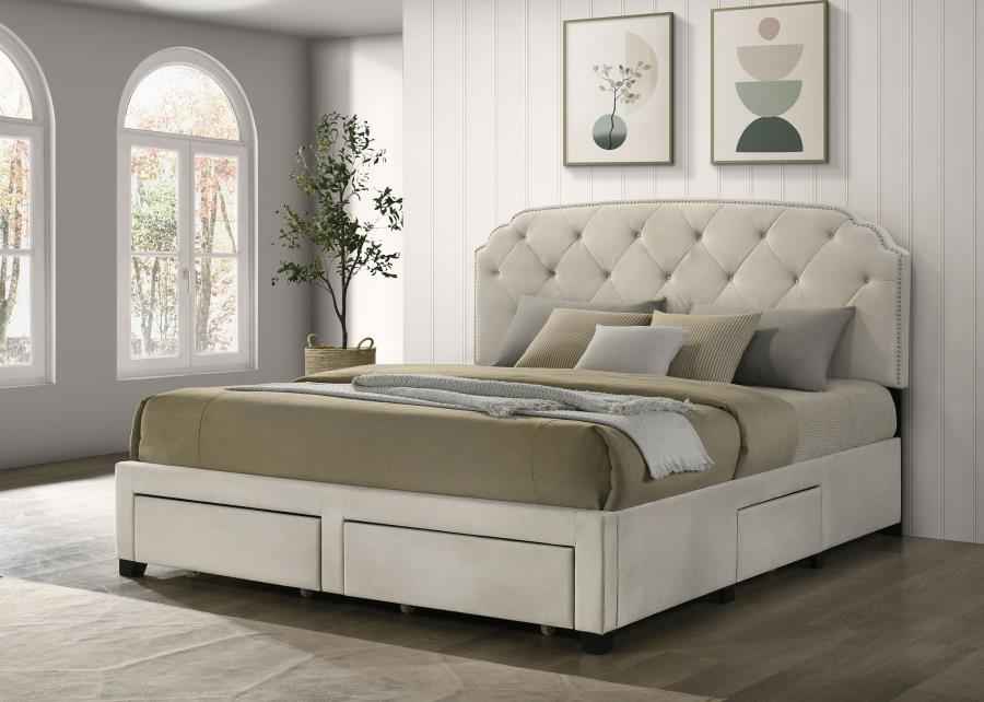 Marianna 4-drawer Upholstered Eastern King Storage Bed Cream