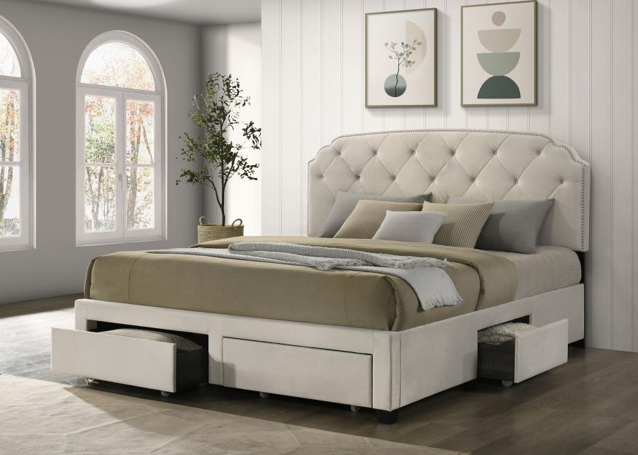 Home & Sleep Outlet - Marianna 4-drawer Upholstered Eastern King Storage Bed Cream