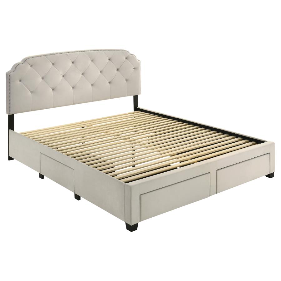 Home & Sleep Outlet - Marianna 4-drawer Upholstered Eastern King Storage Bed Cream