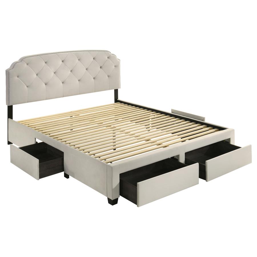 Home & Sleep Outlet - Marianna 4-drawer Upholstered Eastern King Storage Bed Cream