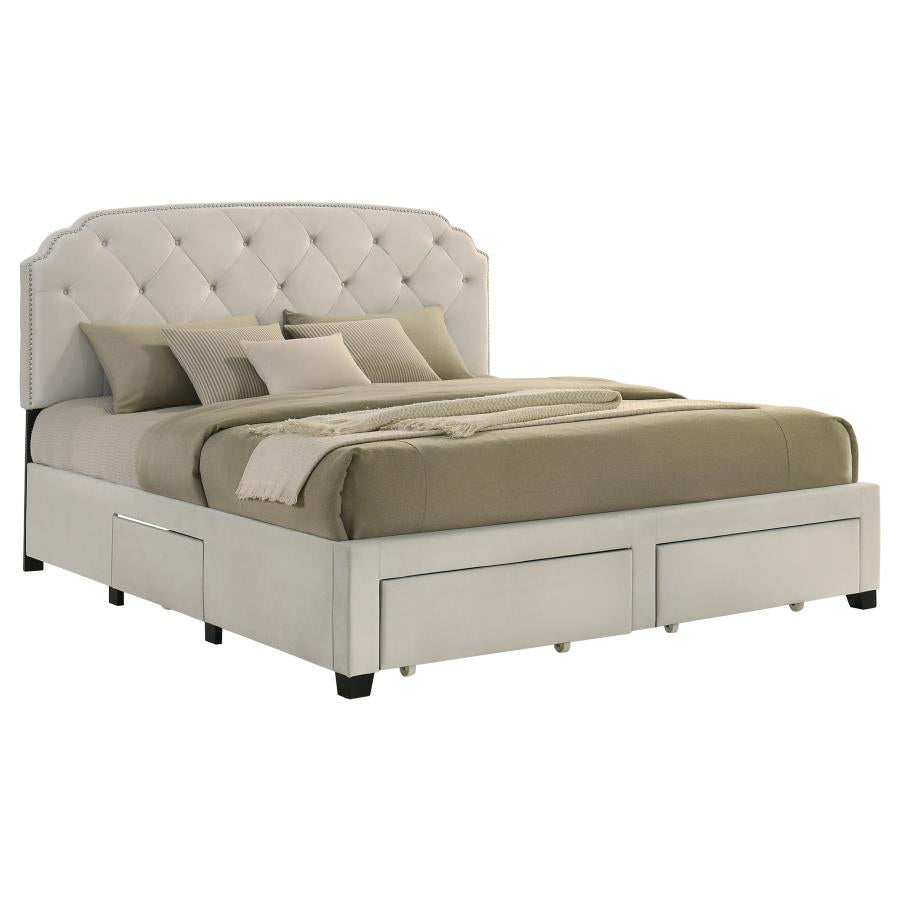 Home & Sleep Outlet - Marianna 4-drawer Upholstered Eastern King Storage Bed Cream