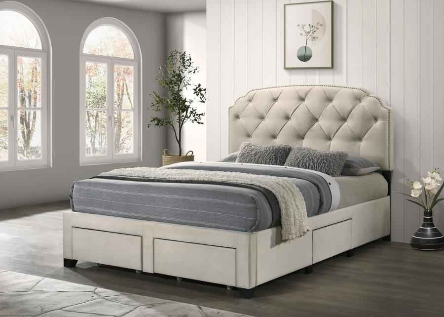 Marianna 4-drawer Upholstered Queen Storage Bed Cream