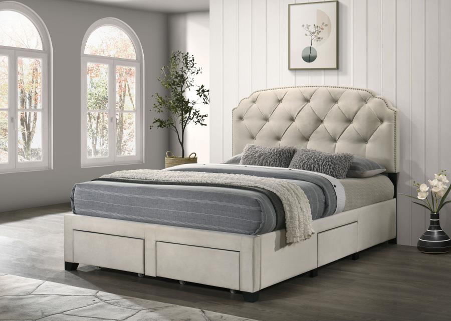 Home & Sleep Outlet - Marianna 4-drawer Upholstered Queen Storage Bed Cream