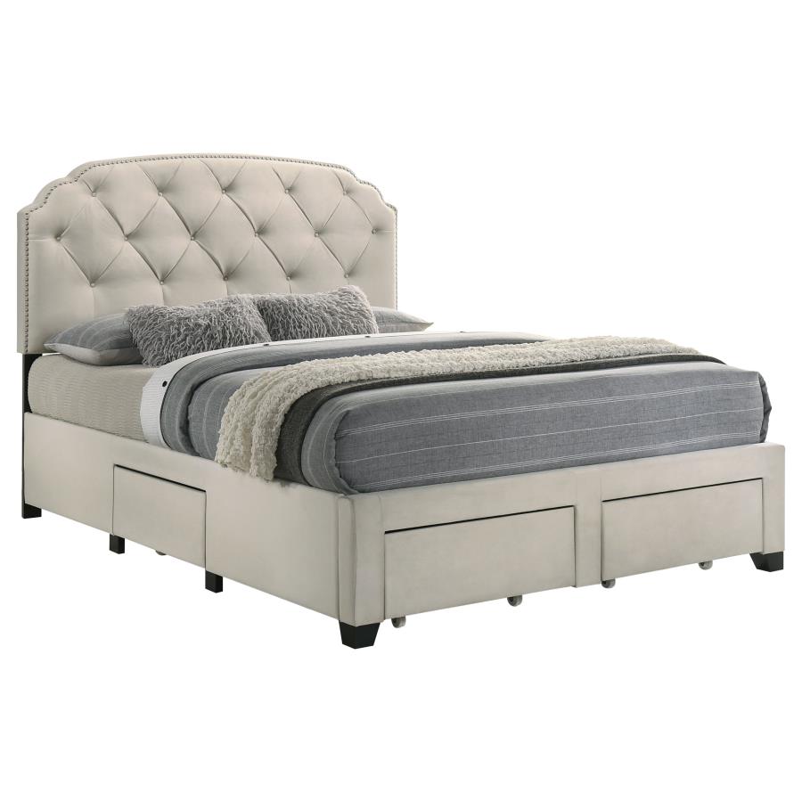 Home & Sleep Outlet - Marianna 4-drawer Upholstered Queen Storage Bed Cream