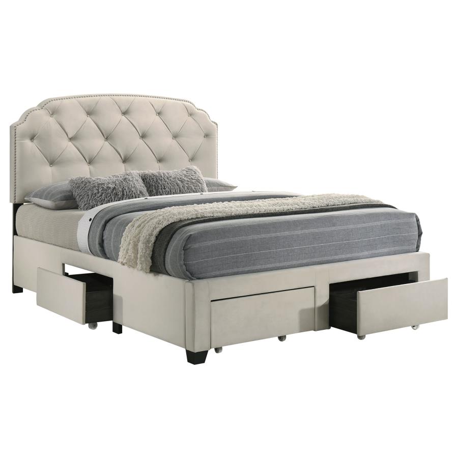 Home & Sleep Outlet - Marianna 4-drawer Upholstered Queen Storage Bed Cream