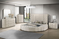 Sonya Upholstered Eastern King Round Storage Bed Ivory