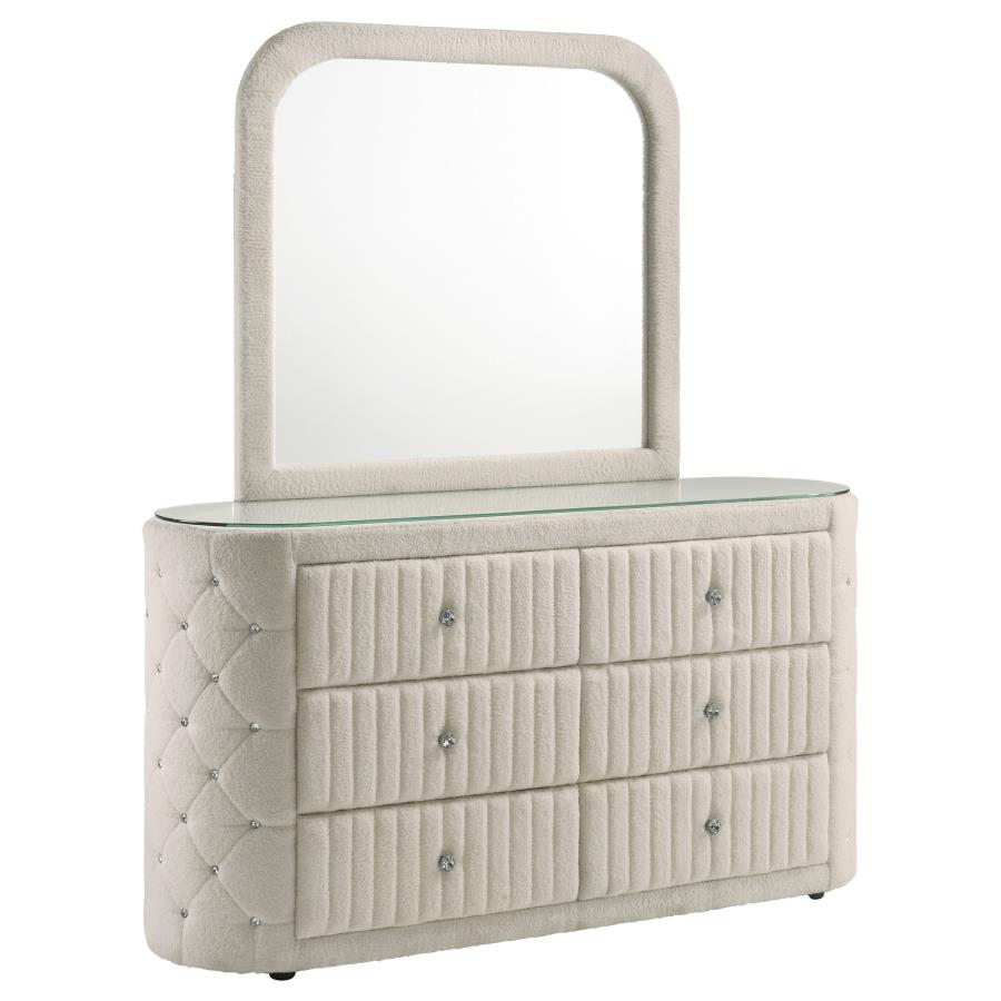 Home & Sleep Outlet - Sonya 6-drawer Upholstered Bedroom Dresser with Mirror Ivory