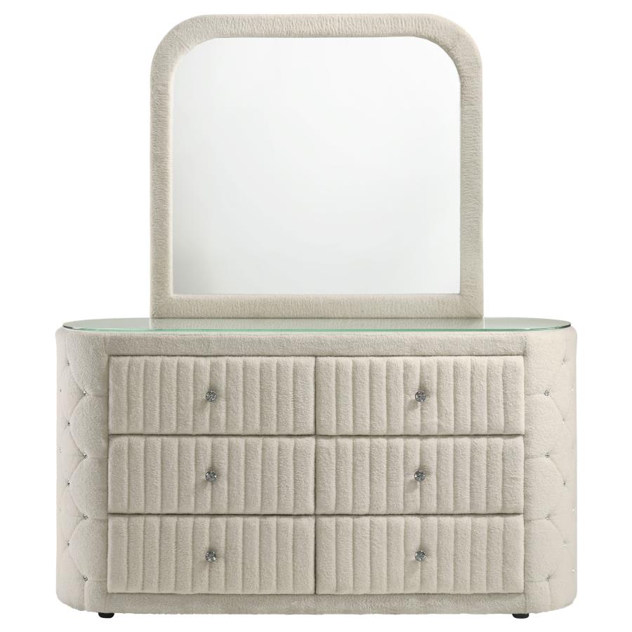 Home & Sleep Outlet - Sonya 6-drawer Upholstered Bedroom Dresser with Mirror Ivory