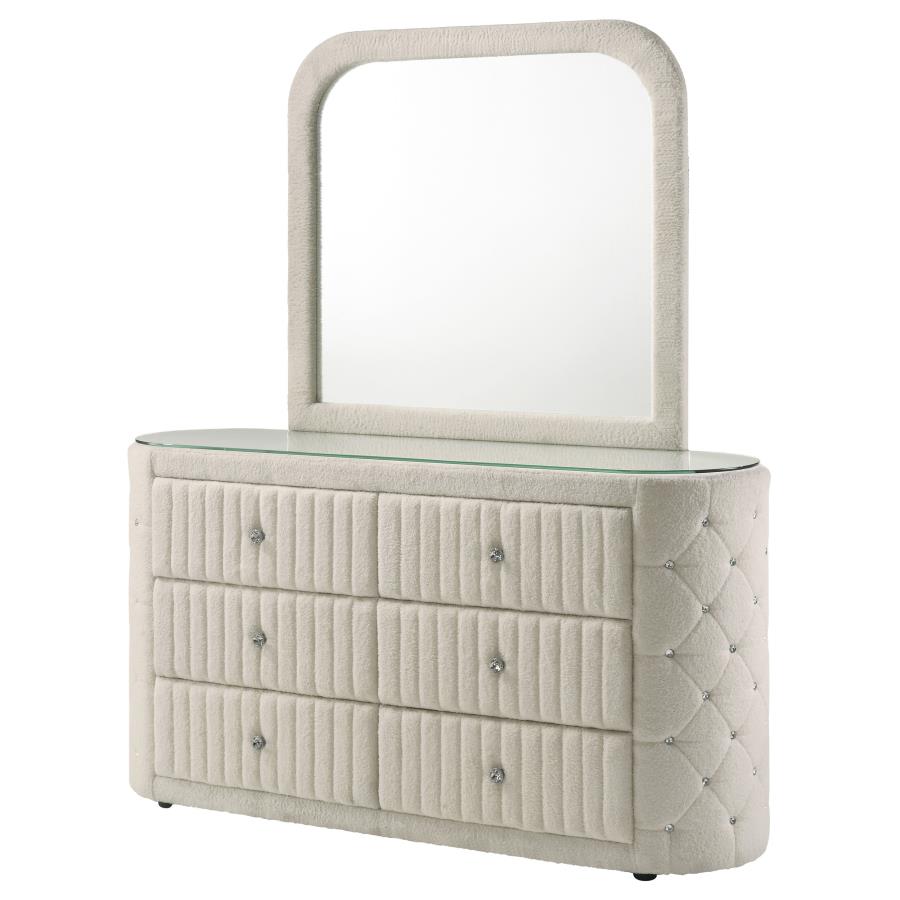Home & Sleep Outlet - Sonya 6-drawer Upholstered Bedroom Dresser with Mirror Ivory