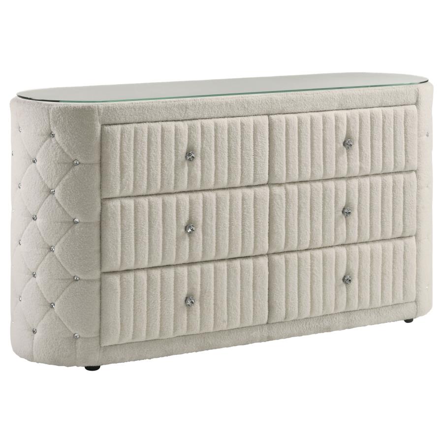 Home & Sleep Outlet - Sonya 6-drawer Upholstered Bedroom Dresser Ivory
