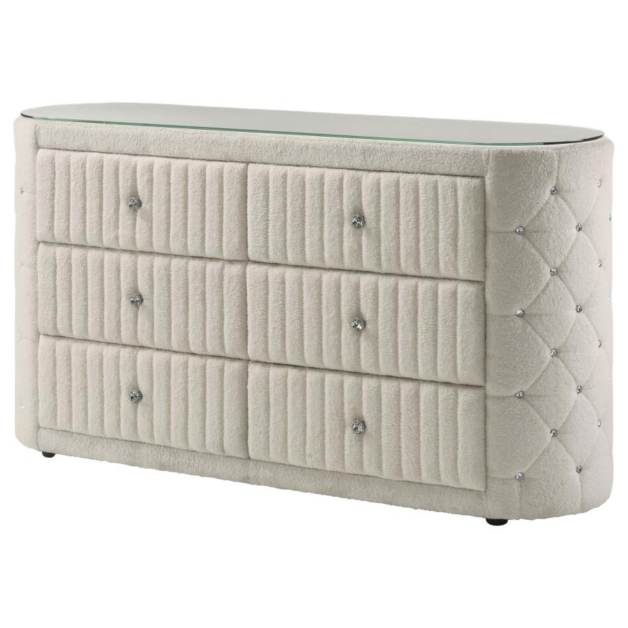 Home & Sleep Outlet - Sonya 6-drawer Upholstered Bedroom Dresser Ivory