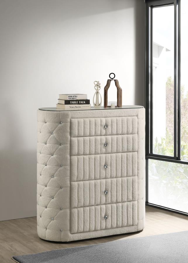 Home & Sleep Outlet - Sonya 5-drawer Upholstered Bedroom Chest of Drawers Ivory