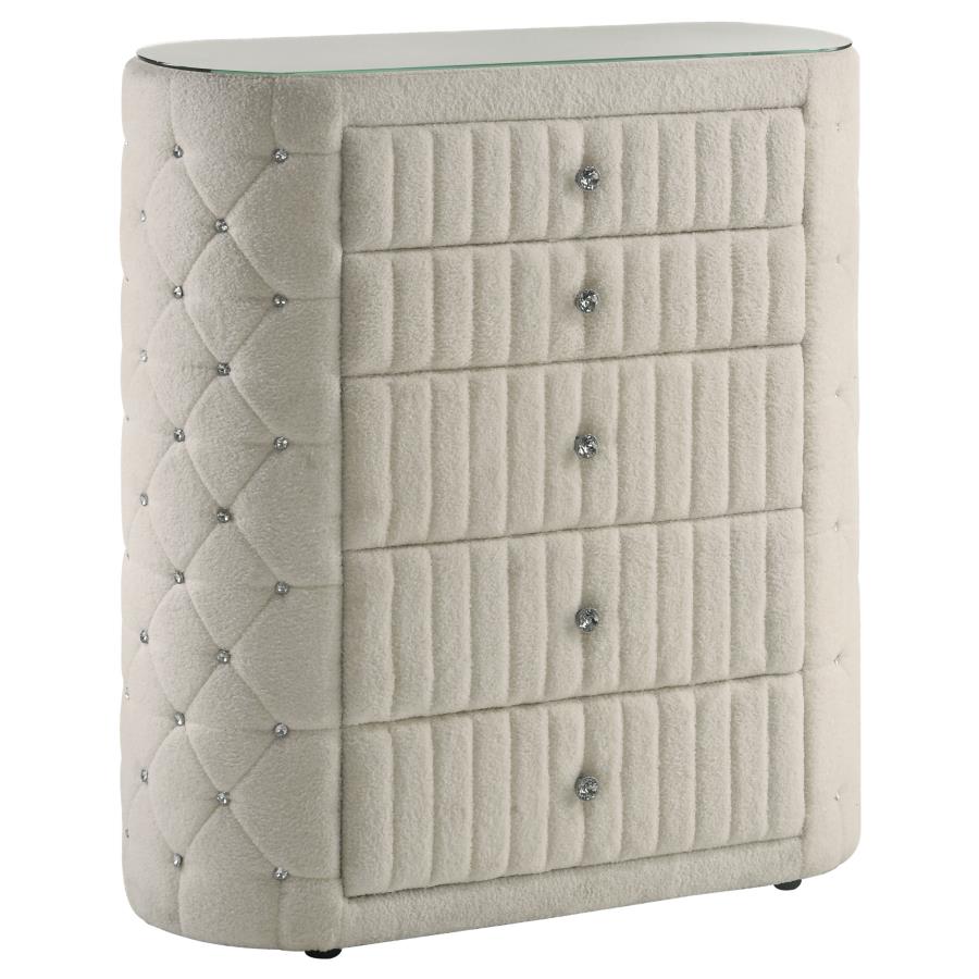 Home & Sleep Outlet - Sonya 5-drawer Upholstered Bedroom Chest of Drawers Ivory